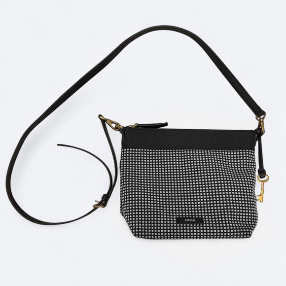 Fossil Woven Black/White Key Crossbody Purse Bag Minimalist Office Careerwear - Picture 4 of 12